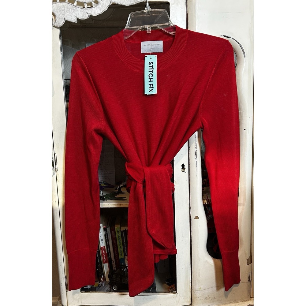 NEW! Modern Citizen Robin Tie-Front Tensely-Wool Women's Red Sweater Size Medium